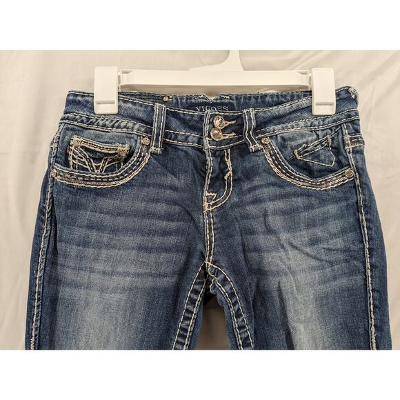 Vigoss Bootcut Jeans 1/2 Blue The New York Slim 29x30 Thick Stitching Bling Dark - Picture 4 of 13